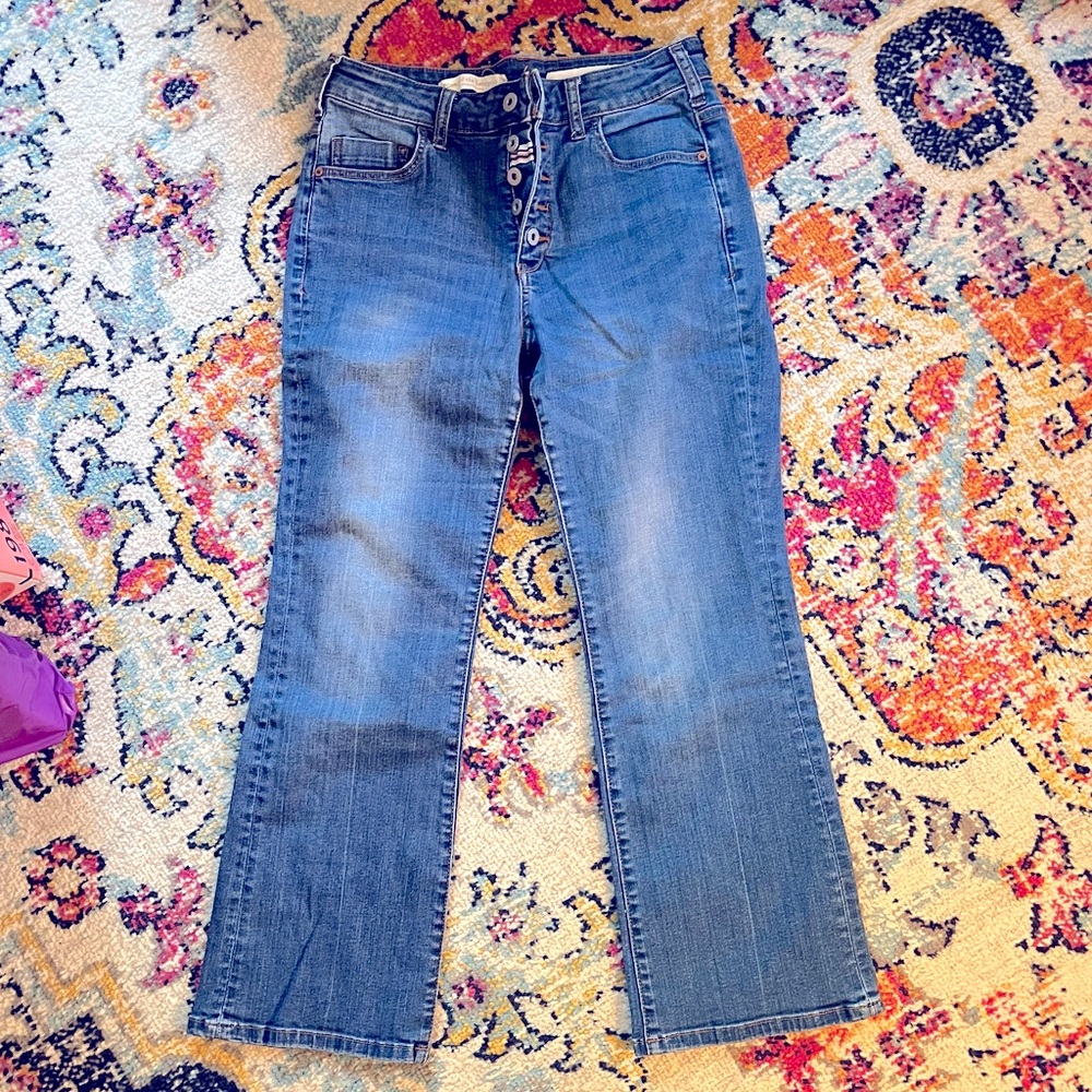 Pilcro cropped button front jeans with kick flair